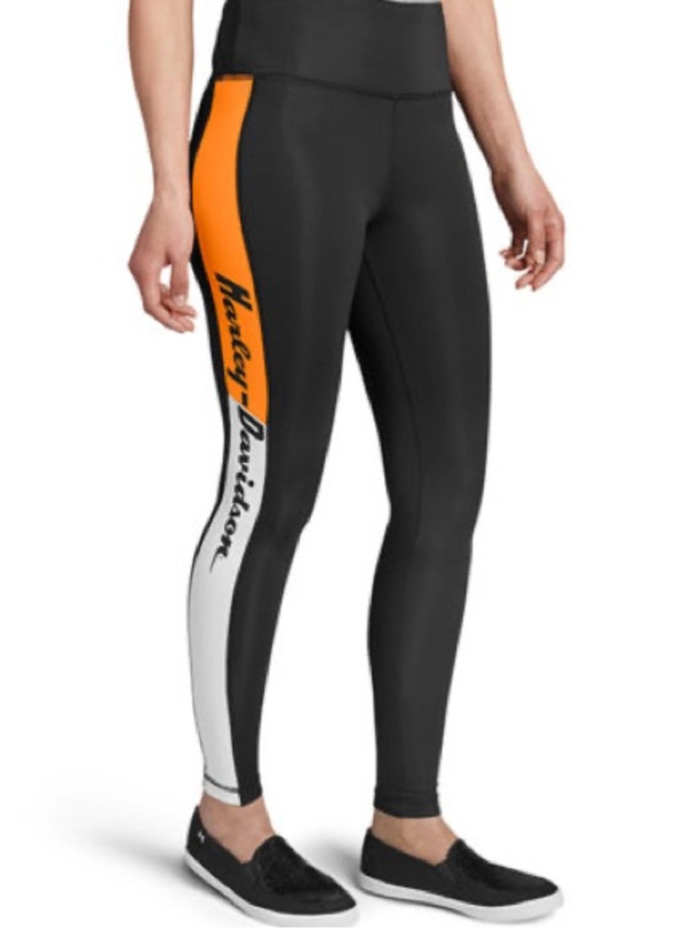 Harley-Davidson Genuine Motorclothes Colorblock Black Leggings Orange White Logo